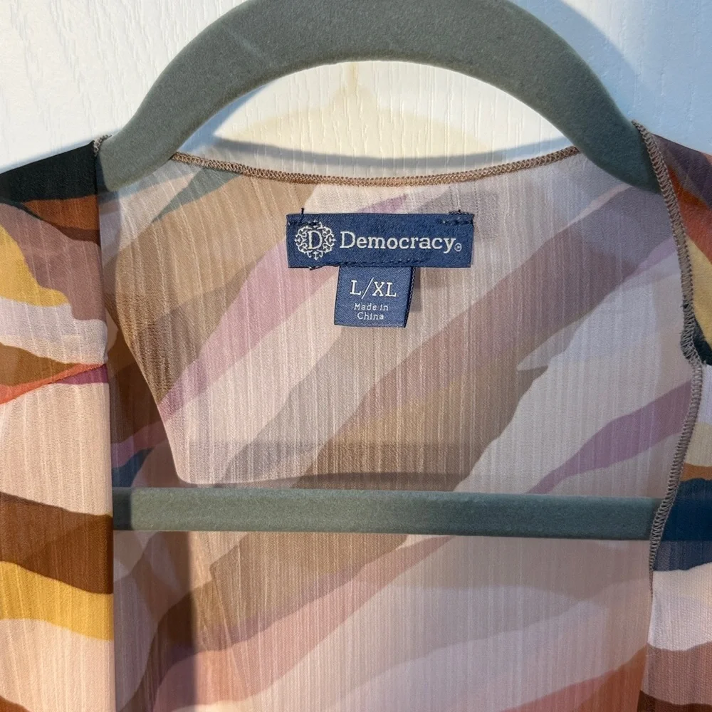 Democracy Multicolor Striped Kimono Size L/XL Ruffle Sleeves - Picture 2 of 4